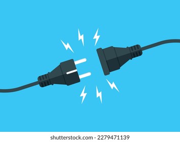 Electric socket with a plug icon in flat style. Connection symbol vector illustration on isolated background. 404 error sign business concept.