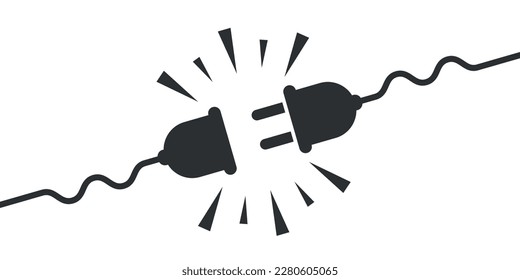 Electric socket with a plug icon in flat style. Connection symbol vector illustration on isolated background. 404 error sign business concept.