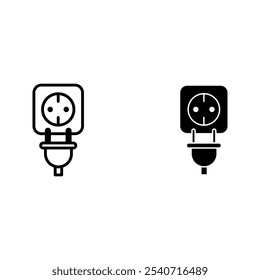 Electric socket with a plug icon set. Connection and disconnection concep color editable