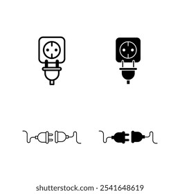 Electric socket with a plug icon set. Connection and disconnection concep color editable