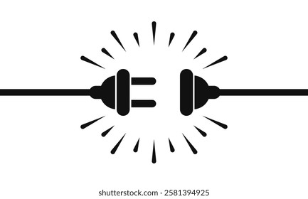 Electric socket with plug icon silhouette. Connection and disconnection concept. Concept of 404 error connection. Electric plug and outlet socket unplugged. Vector illustration
