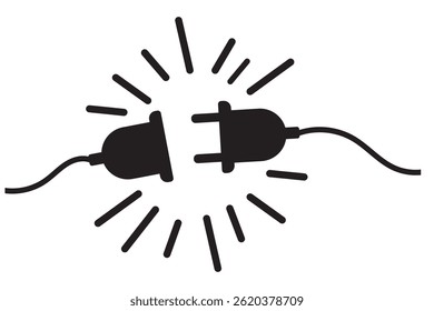 Tomada elétrica com silhueta ícone plugue. Conceito de conexão e desconexão. Conceito de conexão de erro 404. Tomada e tomada elétrica desconectada. Ilustração vetorial