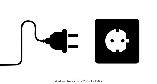 Electric socket with plug. electric technology, electric power, electric cord, voltage. Unplugged power plug and outlet icon. disconnected energy cable, vector illustration