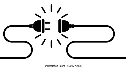 Electric Socket With Plug Vector Illustration. Electrical Outlet Vector Icon Isolated On White Background. Connect Disconnect Line Symbol.