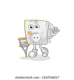 the electric socket sick with limping stick. cartoon mascot vector