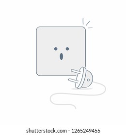 Electric socket unplugged, 404 error page, disconnection, internet connection problem. Flat line vector illustration on white.