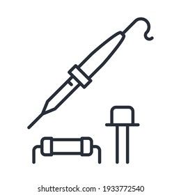 Icono de hierro y resistencia de soldadura eléctrica con diodo, soldador de radielectrónica, vector