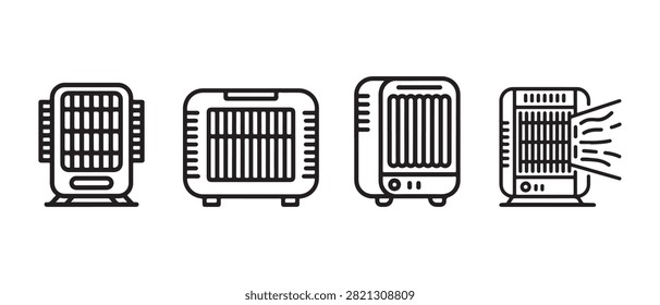 Electric Space Heater Icon Set. Portable Room Heater And Home Appliance Line Vector Icons.