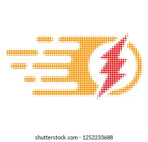 Electric spark halftone dotted icon with fast speed effect. Vector illustration of electric spark designed for modern abstract with symbols of speed, rush, progress, energy.