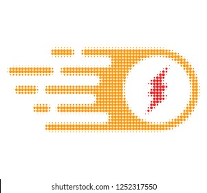 Electric spark halftone dotted icon with fast speed effect. Vector illustration of electric spark designed for modern abstraction with symbols of speed, rush, progress, energy.