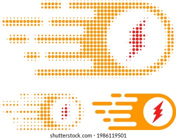 Electric spark halftone dotted icon. Halftone pattern contains circle elements. Vector illustration of electric spark icon on a white background.