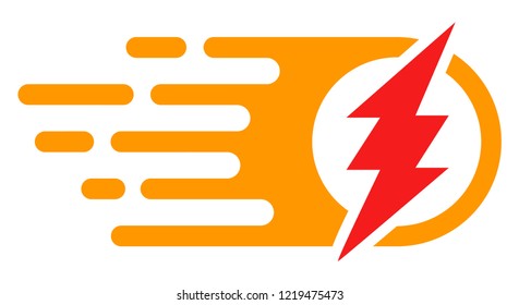 Electric spark icon with fast rush effect in red and yellow colors. Vector illustration designed for modern abstraction with symbols of speed, rush, progress, energy.