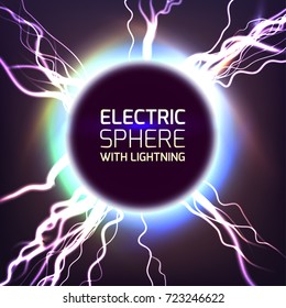 Electric sphere light effect background with lightning bolts