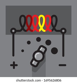 Elektrische Spirale mit Potenziometer-Gerät, physikalische Experimente, flaches Design für die Präsentation. Vektorillustration