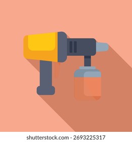 Electric spray gun painting, using an orange paint tank, in flat design style with long shadow