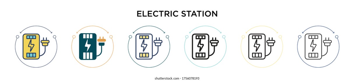 Electric station icon in filled, thin line, outline and stroke style. Vector illustration of two colored and black electric station vector icons designs can be used for mobile, ui, web