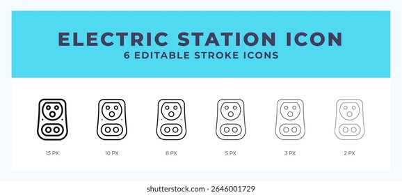 Electric station icon set with different stroke. Design elements for logo. Vector illustration.