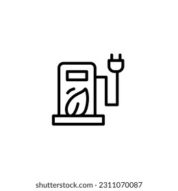 Estación eléctrica de naturaleza foliar. Icono de línea de vector blanco y negro con tema de energía ecológica verde