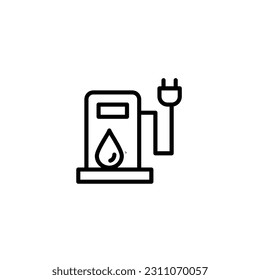 Elektrische Station mit Wasser. Vektorsymbol Schwarz-Weiß-Zeichen mit grünem Thema "Öko-Energie"