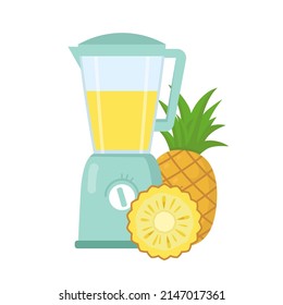 Electric stationary blender with pineapple. Cocktail, smoothie. Healthy food. Flat vector illustration in cartoon style isolated on white background