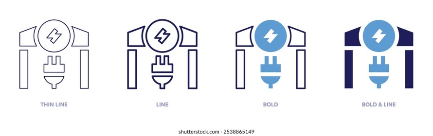 Electric stations icon in 4 different styles. Thin Line, Line, Bold, and Bold Line. Duotone style. Editable stroke.
