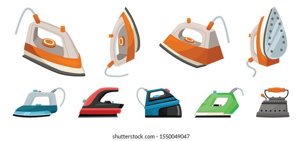 Electric steam iron vector icon.Illustration of isolated cartoon icon home hot press for clothes. Vector illustration laundry appliance for clothes.Isolated cartoon set of electric hot home iron.