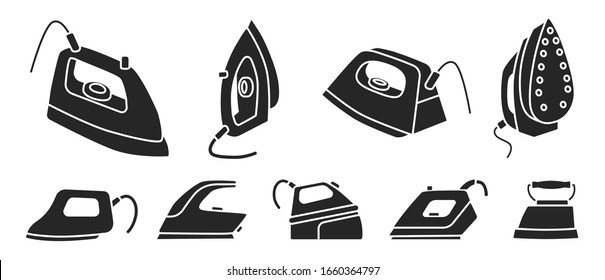 Electric steam iron vector icon.Illustration of isolated black icon home hot press for clothes. Vector illustration laundry appliance for clothes.Isolated black set of electric hot home iron.