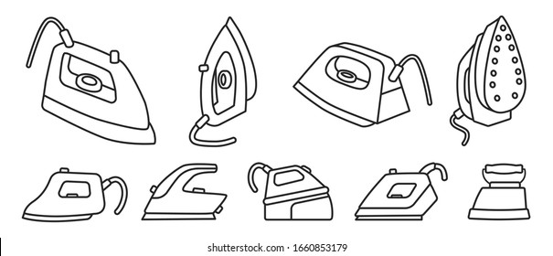 Electric steam iron vector icon.Illustration of isolated outline icon home hot press for clothes. Vector illustration laundry appliance for clothes.Isolated outline set of electric hot home iron.