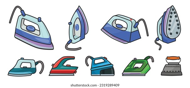 Electric steam iron vector icon.Illustration of isolated color icon home hot press for clothes. Vector illustration laundry appliance for clothes.Isolated color set of electric hot home iron.