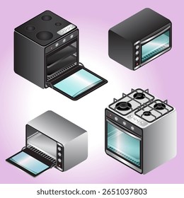 Electric stove, gas-stove, isometric illustration in vector