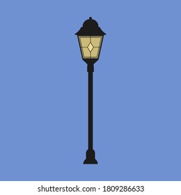 Electric street lamp. Lamppost isolated. Vector illustration in flat cartoon style. Exterior object, vintage plafond.