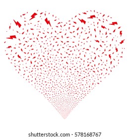 Electric Strike fireworks with heart shape. Vector illustration style is flat intensive red iconic symbols on a white background. Object salute combined from random design elements.