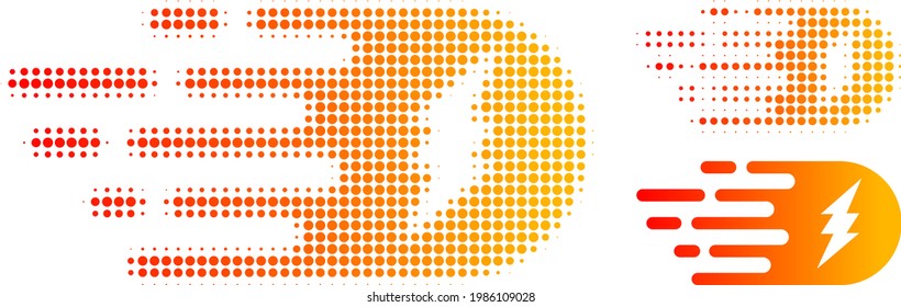 Icono de medio tono de ataque eléctrico. El patrón de semitono contiene píxeles de círculo. Ilustración vectorial del icono de ataque eléctrico en un fondo blanco.