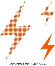 Electric strike halftone dotted icon. Halftone pattern contains circle pixels. Vector illustration of electric strike icon on a white background.
