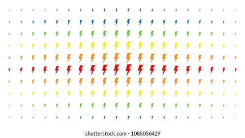 Electric strike icon spectrum halftone pattern. Vector electric strike pictograms are arranged into halftone matrix with vertical spectrum gradient. Constructed for backgrounds, covers,