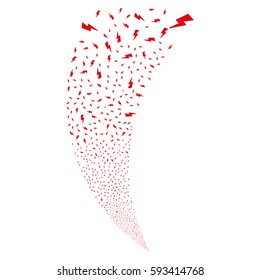 Electric Strike random fireworks stream. Vector illustration style is flat intensive red iconic symbols on a white background. Object fountain combined from scattered symbols.