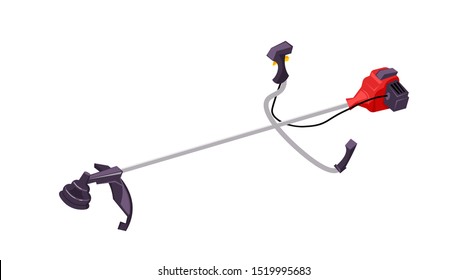 Electric string trimmer flat vector illustration. Grass clipper, edger, lawnmower isolated on white background. Gardener, farmer equipment. Lawn maintenance, gardening, horticulture accessory