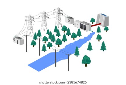 Electric supply from power house, renewable energy from hydro power svg