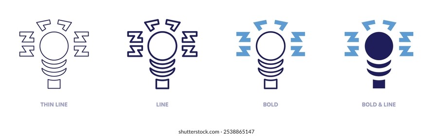 Icono de sobretensión eléctrica en 4 estilos diferentes. Línea delgada, línea, negrita y línea negrita. Estilo duotono. Trazo editable.