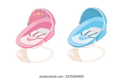 Electric swing cradle vector illustration isolated on white background. Baby element, baby product clipart in flat design.