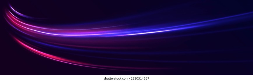 Electric swirl lines, neon light effect. Neon blurred circles in motion. PNG vector light pink and purple lines swirling in a spiral. Vector vortex wake effect. Abstract magic energy waves.	