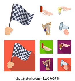 Electric switch button, incandescent lamp and other web icon in cartoon,flat style. harp playing, Megaphone in hand icons in set collection.