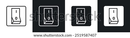 Electric switch icon collection in black and white filled and stroke line style.
