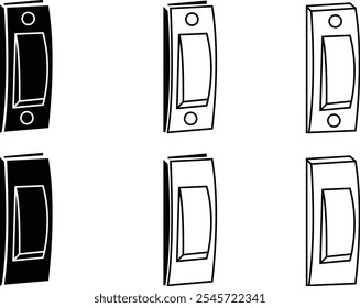 Conjunto de ícones do interruptor elétrico. Montagem na parede interna com luz apagada ou símbolo do interruptor de energia. Largura de traçado ajustável. isolado em fundo transparente, usado para aplicativo móvel, web design, elementos de interface do usuário e ux.