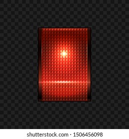 Electric switch On/Off button in red color. Isolated on black transparent background. Vector illustration, eps 10.