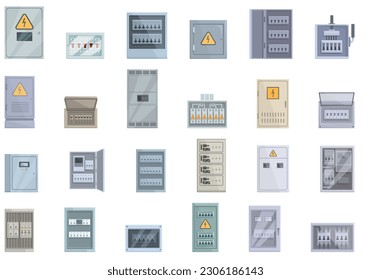 Electric switchboard icons set cartoon vector. Work engineer. House worker