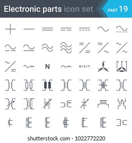 Electric symbols set of current, three-phase connections and electrical transformers