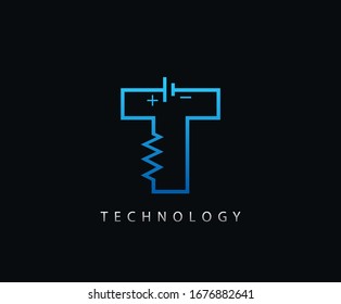 Electric T Letter Icon Design With Electrical Engineering Component Symbol.