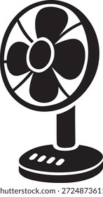 Ícone de ventilador de mesa elétrica preto e branco símbolo de aparelho de resfriamento moderno equipamento de ventilação doméstico ilustração vetorial