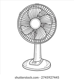 Electric Table Fan Line Art Outline Illustration Coloring Page
